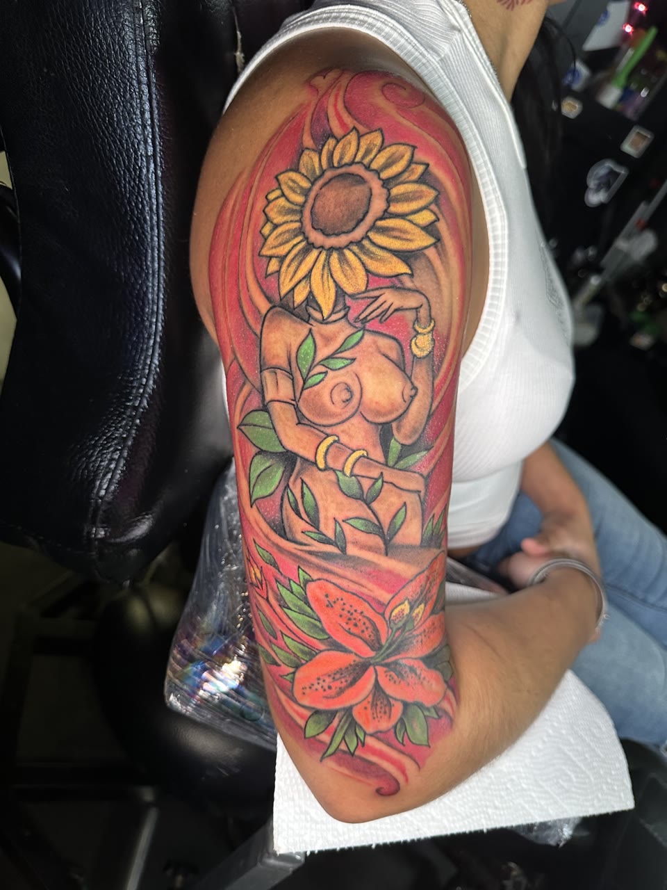 After: sunflower figure reworked in full color